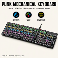 Clavier mécanique 104 touches, 25 touches anti-ghosting, touches multimédias, interrupteurs bleus, 16 modes d'éclairage pour PC portable, OEM ODM T75