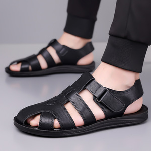 Sandales d'été pour hommes en cuir véritable de qualité supérieure, confortables, décontractées, légères, respirantes, avec semelle intérieure en PU flexible - Product Image 3