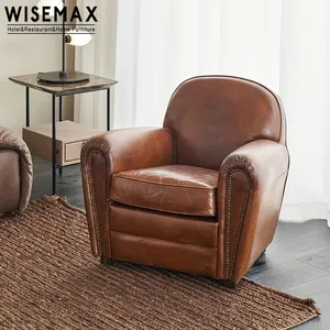 Wisemax Mobiliário americano retrô poltrona sofá antigo com encosto alto e assento em couro de microfibra para sala de estar café bar