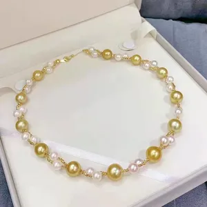 SGARIT Fine necklace jewelry 7-8mmJapan akoya sea pearl with 10-12.4 Philippine natural gold pearl jewellery hot sale