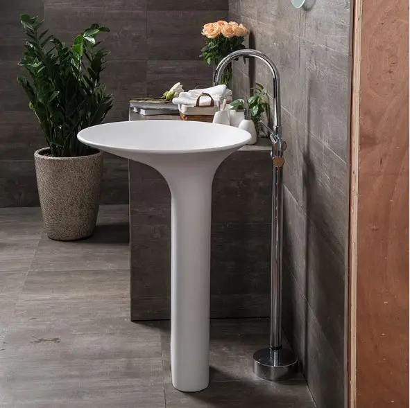 Luxury one piece round ceramic bathroom freestanding pedestal basin sink hand wash basin with pedestal