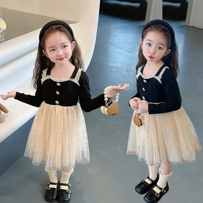 Estilo francés princesa estilo occidental vestido de niña ropa de diseñador niños niña ropa de alta calidad de lujo completo niños
