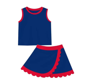 Ensemble de yoga sans manches pour filles, jupe unie rouge marine, tenue d'été pour petites filles actives, vente en gros GSD4096 - Product Image 1