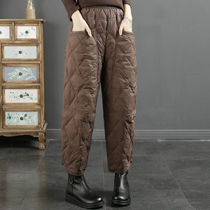 Harem Pants Black Diamond Quilted Thick Windproof Warm Loose Casual Pants For Women - Product Image 2