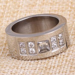 Anillo de Acero Inoxidable y Titanio de 9 mm con Circonitas Geométricas, Joyería de Moda para Mujer, Regalo - Product Image 3