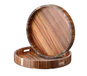 Plateau en bois poli élégant et écologique, motif bois, avec poignée, résistant au lave-vaisselle, idéal pour hôtels et restaurants - Vente Flash - Product Image 1