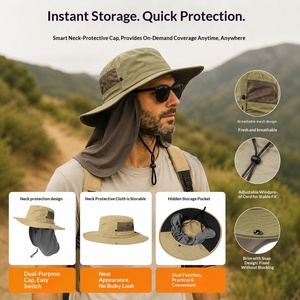 Cappello <span class=keywords><strong>da</strong></span> Pescatore Estivo <span class=keywords><strong>da</strong></span> <span class=keywords><strong>Uomo</strong></span> in Nylon con Ampia Tesa, Regolabile, Anti-UV, Impermeabile, Traspirante e Pieghevole, Ideale per Alpinismo e Pesca - Product Image 3