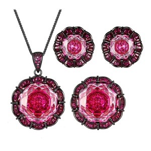 Parure de bijoux écologiques en cuivre plaqué or noir avec zircon 16-10MM, collier, boucles d'oreilles et bague, style premium 2026 - Product Image 1