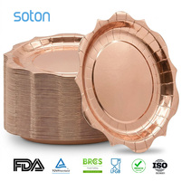 Assiettes en papier jetables festonnées décoratives Soton Rose Gold Foil, vente en gros, pour mariage, anniversaire, fête, ensemble de vaisselle