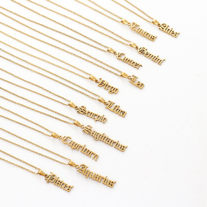 Acier Old English Font 12 Zodiac Vertical Name Collier Drop Shipping - Product Image 1