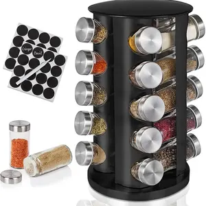 Kitchen 20 Jar Rotating Spice Rack Rotating Seasoning Organizer Stainless Steel Standing Spice Tower