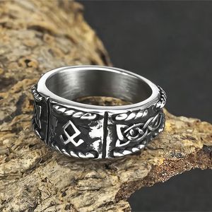 Men's <b>Titanium</b> Steel <b>Ring</b> Viking Lettering Geometric Design Hip Hop Style Everyday Wear - Product Image 3