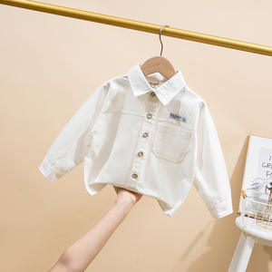 2023 nuevo estilo coreano Kidsren's Casual camisas <span class=keywords><strong>de</strong></span> algodón para niños <span class=keywords><strong>de</strong></span> manga larga suelta solapa Tops en tallas pequeñas y medianas - Product Image 1