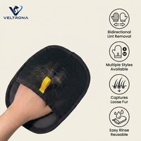 Gant de nettoyage pour animaux de compagnie, en maille noire, tissu nid d'abeille, pour enlever les poils de chien et de chat, réutilisable, avec sangle élastique, en velours