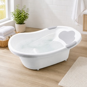 Baignoire bébé avec appui-tête nuage en TPE, antidérapante, support anti-basculement 3 points, bouchon de vidange rapide, 78,5 cm, PP gris et blanc, personnalisable OEM - Product Image 2