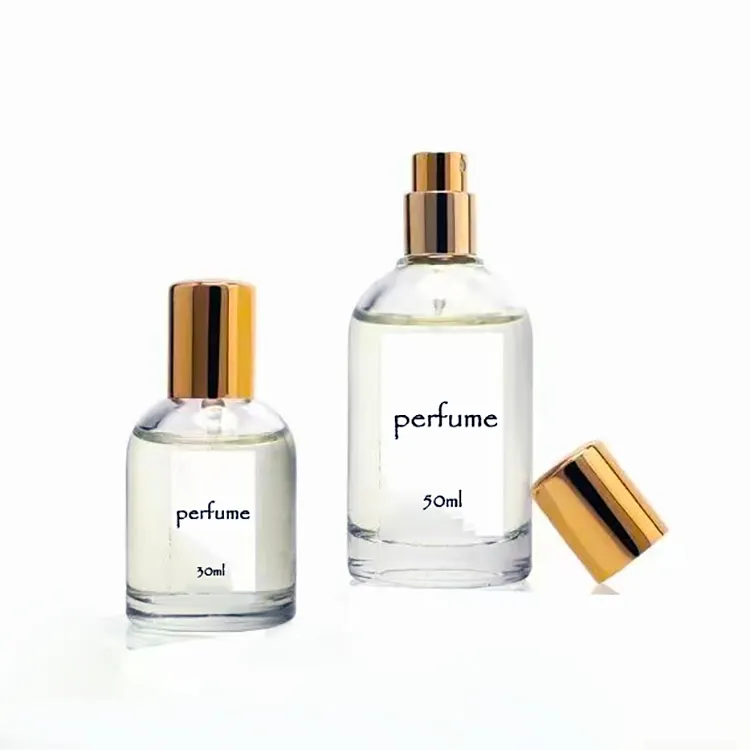 High Flint Custom Glass 30ml 50ml 100ml Luxury Perfume Bottle Wholesale With Shiny Gold Spray Cap For Spicy Fragrance