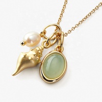 Gemnel bijoux fins conque coquille perle d'eau douce vert aventurine pendentif collier à breloques