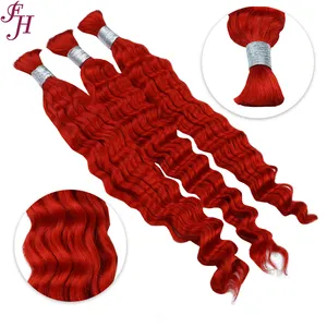 FH red color braided human hair wigs deep wave curly wholesale human hair braiding extension