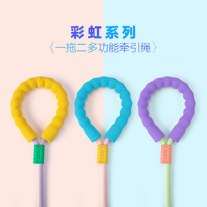 Laisse pour deux chiens avec poignée rembourrée, corde double en polyester, couleur unie - Product Image 2