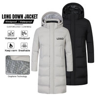 Veste d'hiver matelassée mi-longue à capuche pour homme avec impression de logo personnalisé, coupe-vent, épaisse, décontractée, moelleuse, longue, uniforme de club