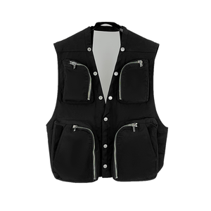 Chaleco Reversible de Piel de Cordero para Hombre, Moda Primavera, 100% Recubierto, Sin Mangas, Cuello en V, Botones Frontales, Cuatro Bolsillos con Cremallera, para Trabajo - Product Image 1