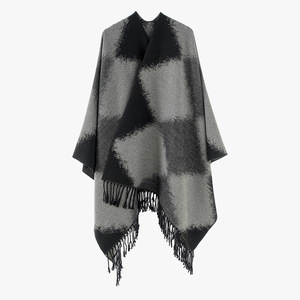 Nuevo cárdigan de Cachemira cepillada gruesa de Invierno para mujer, chal dividido a cuadros Jacquard, Poncho, chaqueta de viaje para exteriores, capa - Product Image 4