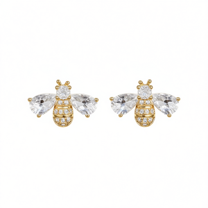 Pendientes de tuerca Golden Bee con diseño de insecto y cristal de corte marquesa para mujer, joyería de moda, aleación chapada en oro - Product Image 1