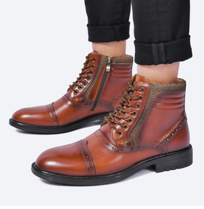 Men Genuine <b>Leather</b> Oxford Dress <b>Shoes</b> Lace-Up Round Toe Breathable Plush Lining Warm TPR Sole Formal Office & Career Wedding - Product Image 2