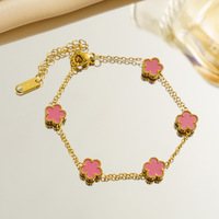 Pulsera de Acero Inoxidable con Cinco Tréboles de 9MM, Chapada en Oro de 18K, con Flores, para Mujer, a Prueba de Agua, Regalo de Joyería
