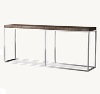 Table console moderne italienne de luxe en bois massif avec structure en acier inoxydable pour villa de luxe, hôtel, projet d'entrée