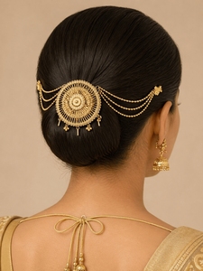 Pin de Pelo Chapado en Oro de Moda para Mujer, Accesorio Tradicional para Moño con Cadenas de Cuentas, Ideal para Novias y Eventos Festivos - Product Image 2