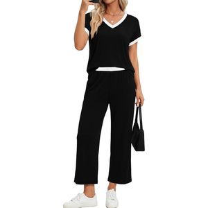 Two Piece Sets For Women Casual V Neck Short Sleeve Knitted <b>Lounge</b> Set Breathable Spring Summer Outfits Matching Clothes - Product Image 4