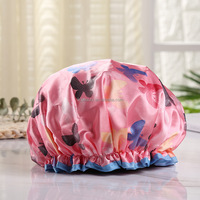 PEVA topi mandi wanita, topi Shower anti air lapisan ganda kualitas tinggi ramah lingkungan