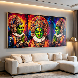 Modern Islamic 3 Panel <b>Framed</b> Wall Art Indian Kathakali Dance Colorful Folk Cultural Print Crystal Porcelain <b>painting</b> Home Decor - Product Image 1