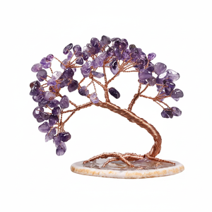 Handmade Carved Dream Amethyst <b>Crystal</b> <b>Tree</b> Ashtray High Quality Purple Agate Slice Base Feng Shui Bonsai Gemstone Decoration - Product Image 2
