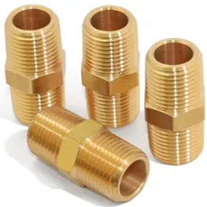 5/8 Inch Brass Adapter Fittings NPT Solid Hex Brass Pipe Nipples