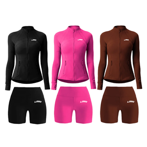 Conjunto Deportivo de Alta Calidad para Mujer, Talla Grande, Transpirable, Chaqueta de Yoga de Manga Larga, Pantalones Cortos con Cintura Elástica, Spandex/Poliéster - Product Image 1