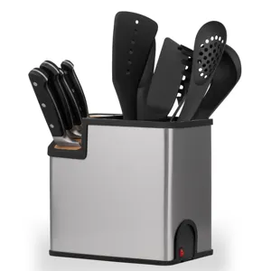 Alta Qualidade 2 em 1 Aço Inoxidável Talheres Titular Knife Set Block com Sharpener Elétrico Construído em