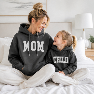 Set di Felpe con Cappuccio Personalizzate in Cotone Biologico per Famiglia, Felpe Stampate con Scritta per Mamma <span class=keywords><strong>e</strong></span> Figlio, OEM - Product Image 1