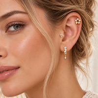 Anting-anting titanium G23 tanpa ulir CRYSPURE ASTM F-136, anting-anting labret bibir, anting-anting helix bunga, perhiasan tindik grosir