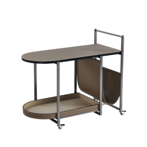 Modern Movable Leather <strong>Corner</strong> <strong>Table</strong> with Shelving Sense Trolley Design <strong>for</strong> <strong>Small</strong> Apartment Home Furniture Set - Product Image 4