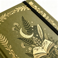 Carnet de notes A5 en cuir PU avec dorure or, couverture rigide, motif sorcière, 160 g/m², pages à pois épaisses, journal intime, cadeau