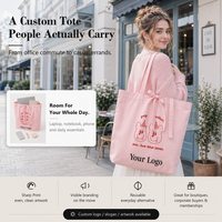 Sac fourre-tout en toile rose clair moyen personnalisé avec logo, imprimé dessin animé, avec longue anse, pour publicité, vente en gros d'usine OEM