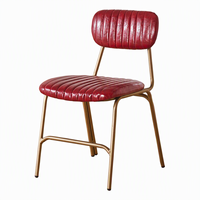Chaise de salle à manger vintage en fer de style mid-century avec revêtement en cuir ciré, design durable pour la salle à manger à domicile et l'utilisation en appartement