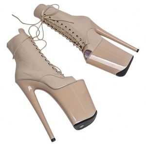 Botas de Plataforma con Tacón Alto y Cordones Delanteros para Mujer, 23CM / 9 Pulgadas, Parte Superior de PU Patentado, Punta Abierta, Botas para Pole Dance - Product Image 1