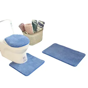 anti slip solid plain home decor toilet 3pcs bath mat set rug