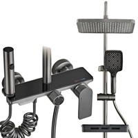 Robinet de Douche Mural Thermostatique de Luxe en Chrome Poli avec Pommeau Pluie et Douchette à Main pour Salle de Bain, Idéal Hôtels