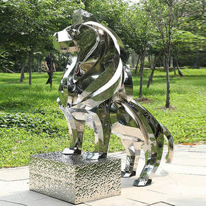 Индивидуальная геометрическая абстрактная скульптура большого льва для улицы, декоративная полированная статуя льва из нержавеющей стали для газона - Product Image 2