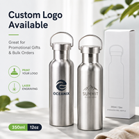 Bouteille d'eau à large ouverture de style américain, 12 oz/350 ml, en acier inoxydable, portable avec poignée de transport, logo personnalisé, prête à être expédiée