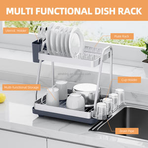 WIREKING, óxido de plata y aluminio, antioxidante, 2 niveles, organizadores de cocina de gran capacidad, estante de secado de platos, escurridor de platos, estante - Product Image 2